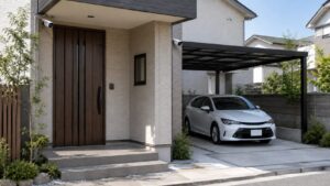 玄関と駐車場を2台の防犯カメラで見守る戸建て住宅の設置例