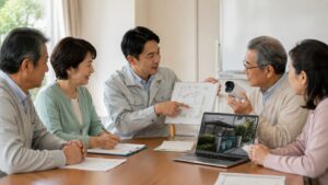 町内会でゴミ捨て場の防犯カメラ設置場所や運用ルールを話し合う住民会議
